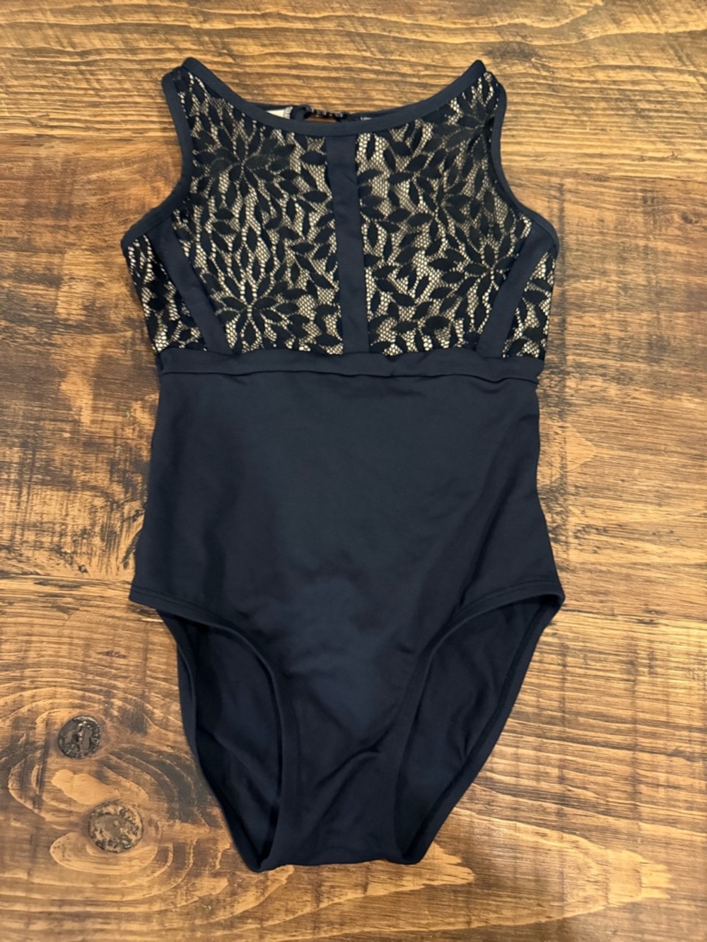 Girls Black Lace-Overlay Dance Leotard
